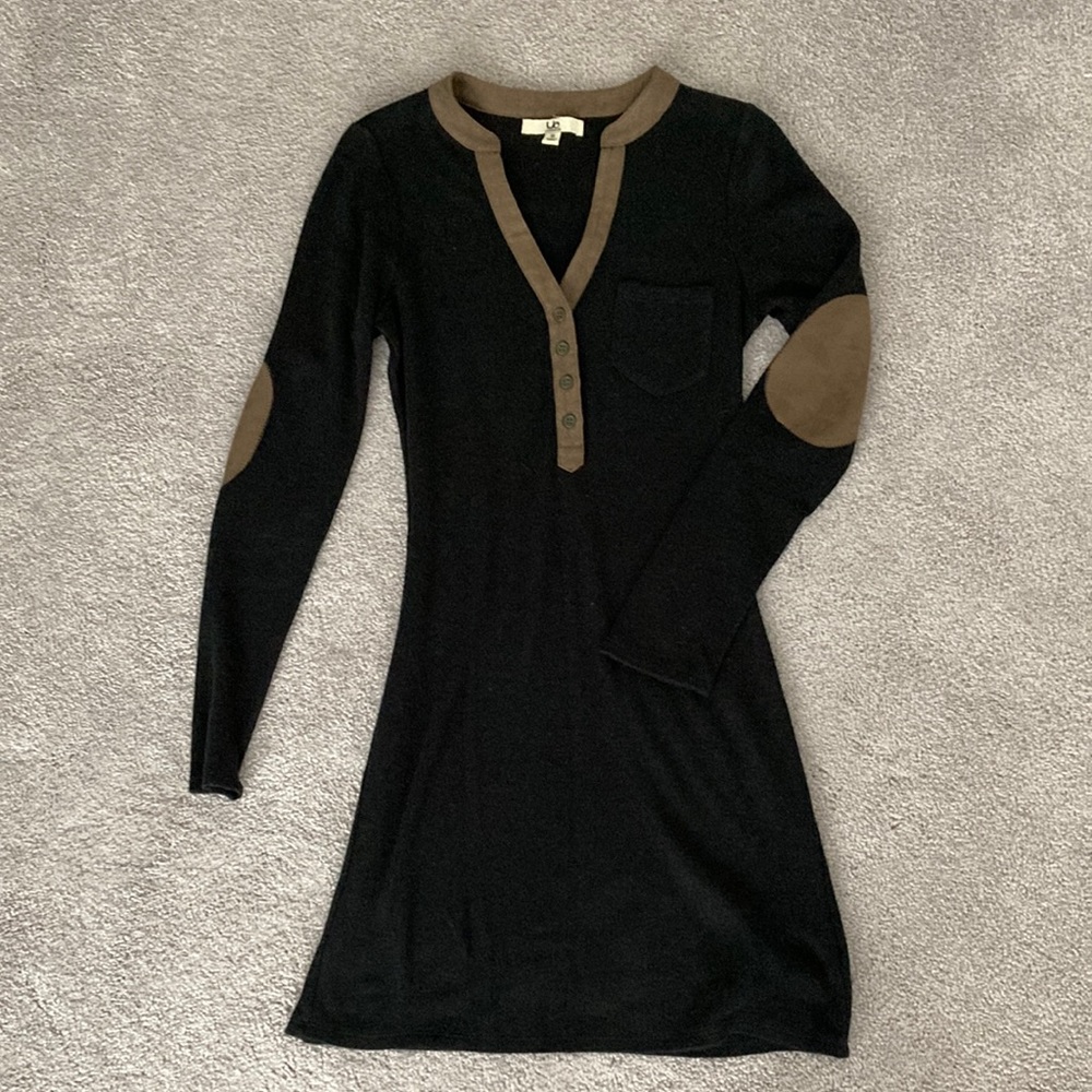 Ya Black Sweater Dress with Faux Suede Accents